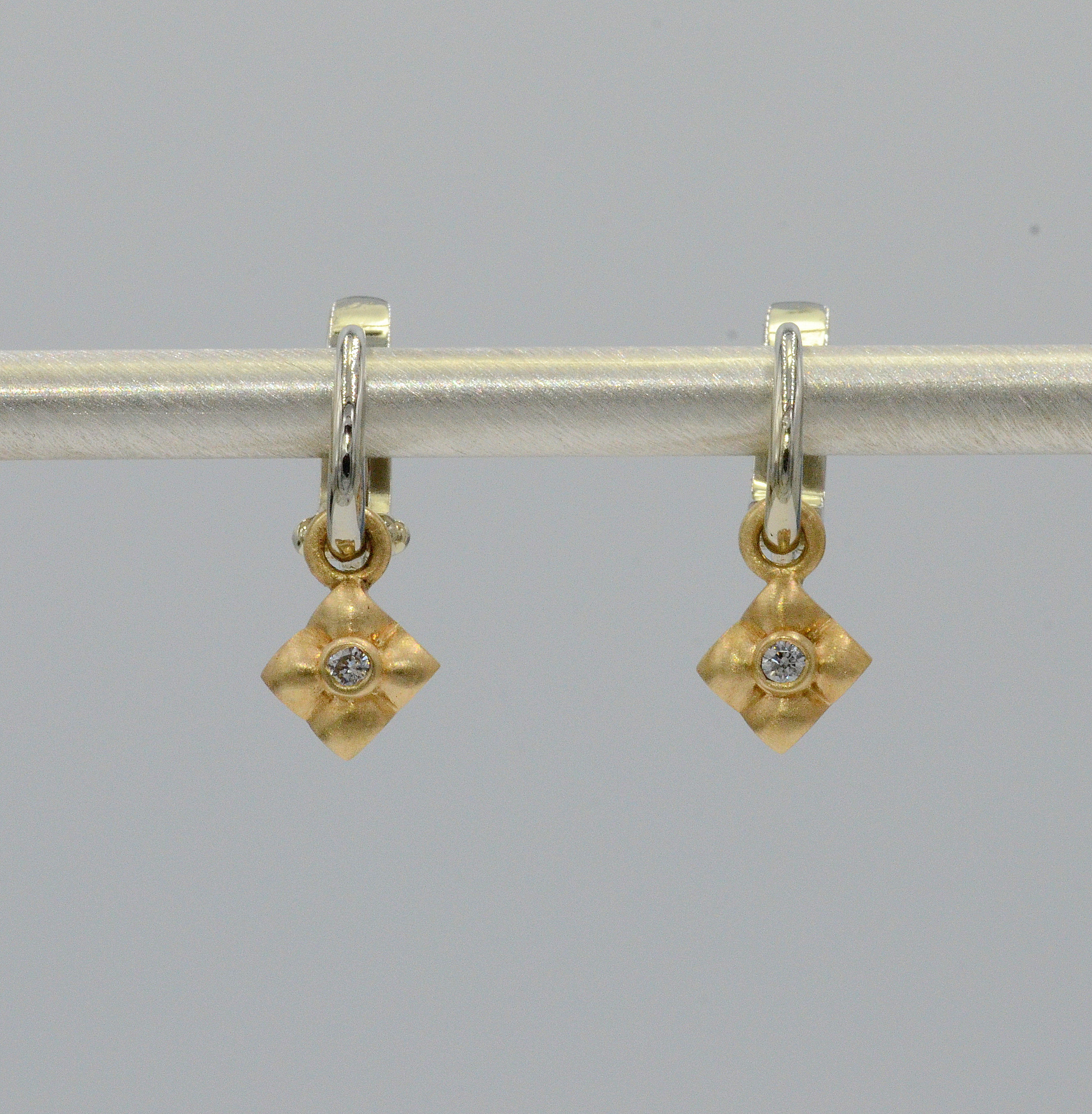 14 karat Diamond Euro Charm Earrings.  These earrings are worn with our Euro Wire Earrings which are sold separately. Go to About page for further description of Euro Wire Earrings.